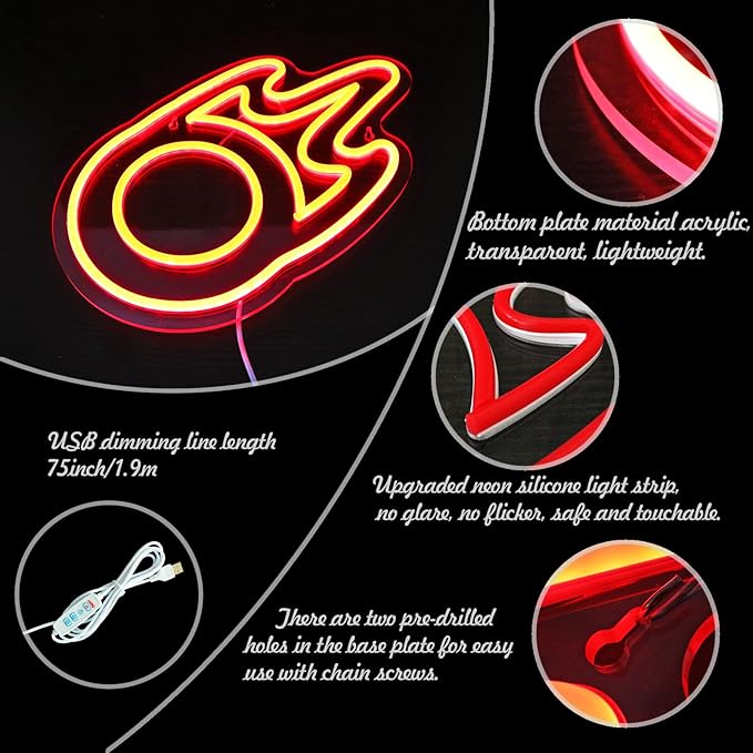 Gaming Black Mage Neon Sign for Wall Decor, LED Light for Bedroom, Game Room Decorations, Dimmable, 5V USB Powered, Red, 11.8" x 11.8"