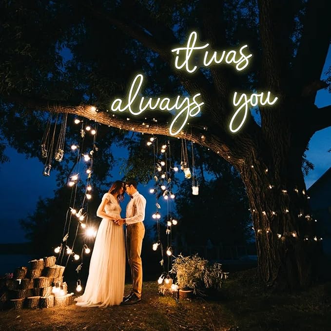 Super Large LED Neon Sign 'it was always you' Neon Night with Dimmable Wall Decor for Bedroom Living Room Bar Party Club Wedding Girls Birthday Wall Light Decor