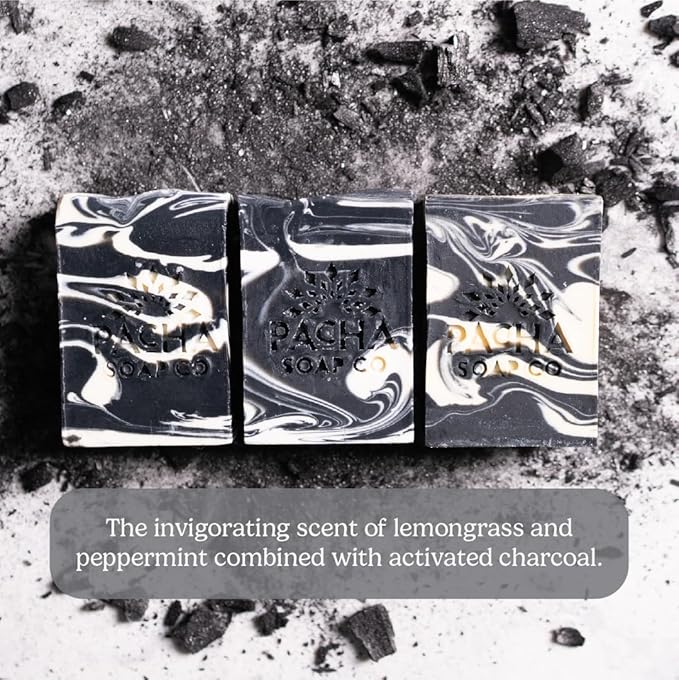 Pacha Bar Soap 3 Pack | Premium, Handcrafted, Hydrating | Natural Face Wash, Hand Cleanser, Body Wash | Soothing Essential Oils, 4 oz (Charcoal)