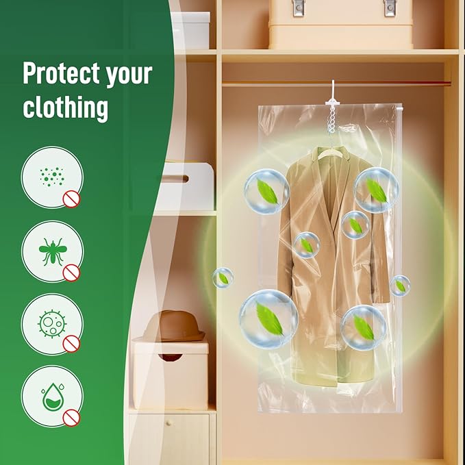 Hanging Vacuum Storage Bags For Clothes With Hand Pump,Coat Storage Bag Hanging,Vacuum Bags For Clothes,Space Saver Vacuum Storage Bags,Garment, Clothing, Dress, Suit, Long Coat, Jacket(Long 4 Pack)