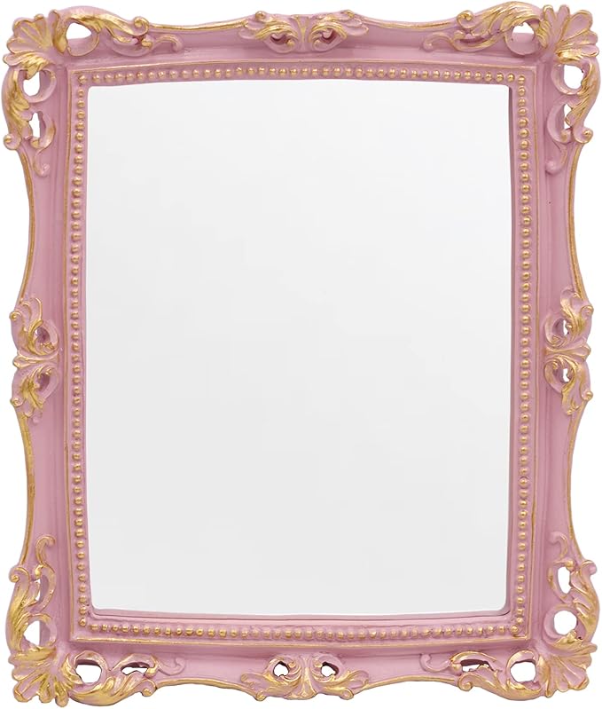 Funerom Vintage 11 x 9.5 inch Decorative Mirror, Wall Mounted & Tabletop Makeup Mirror ,Rectangle Mirror (Pink)