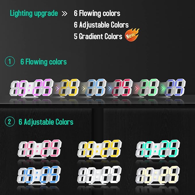 3D LED Desk Alarm Clock Night Light 7 Colors 9.7" with Remote Control, Digital Alarm Clock Adjustable Brightness Timer 12/24 Hr Time/Date/Temperature for Kid Bedroom/ Kitchen/Office -Colorful