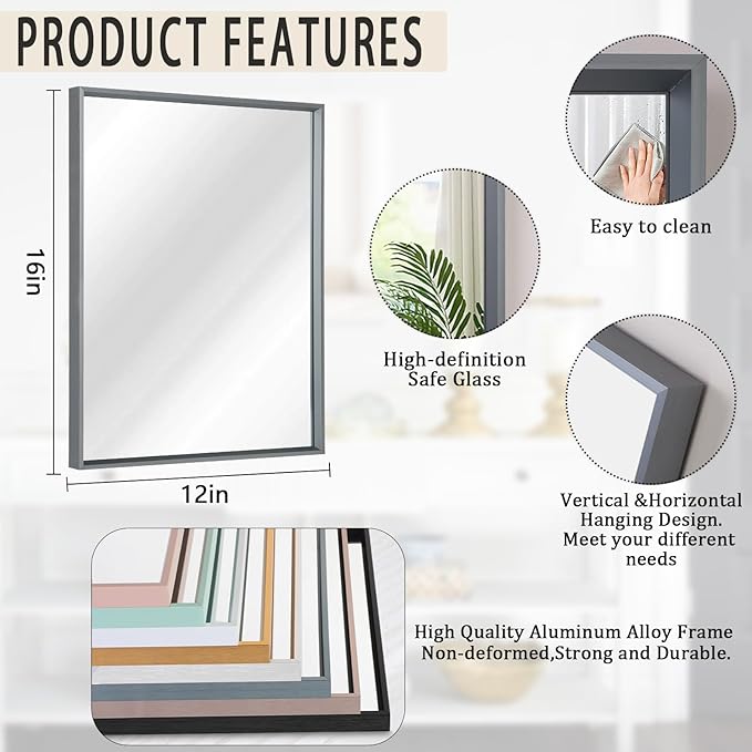 AAZZKANG Rectangular Metal Framed Mirrors for Wall Modern Hanging Mirror with Aluminum Frame for Bathroom Bedroom Living Room Entryway Home Decor