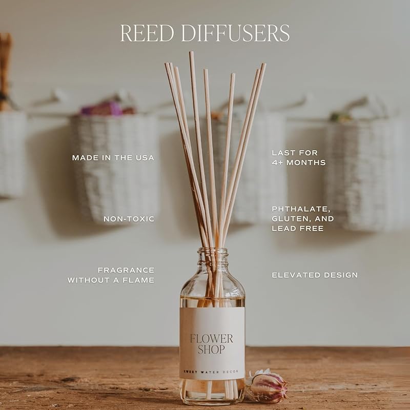 Sweet Water Decor Palo Santo Patchouli Reed Diffusers for Home - Room Diffuser with Nutmeg, Patchouli & Olibanum Scent - Reed Diffuser for Bathroom Lasts for 3 Months - Home Diffuser with Premium Oil