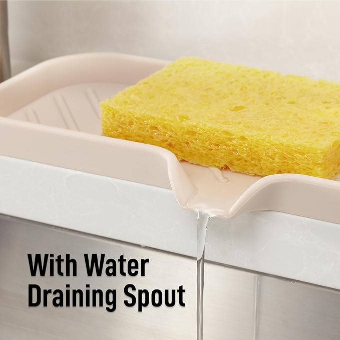 Zulay Large Silicone Sponge Holder (12x4) – Flexible Sink Organizer Tray for Kitchen & Bathroom – Multipurpose Soap Dish for Sponges, Makeup, Trinkets & More (Ivory)