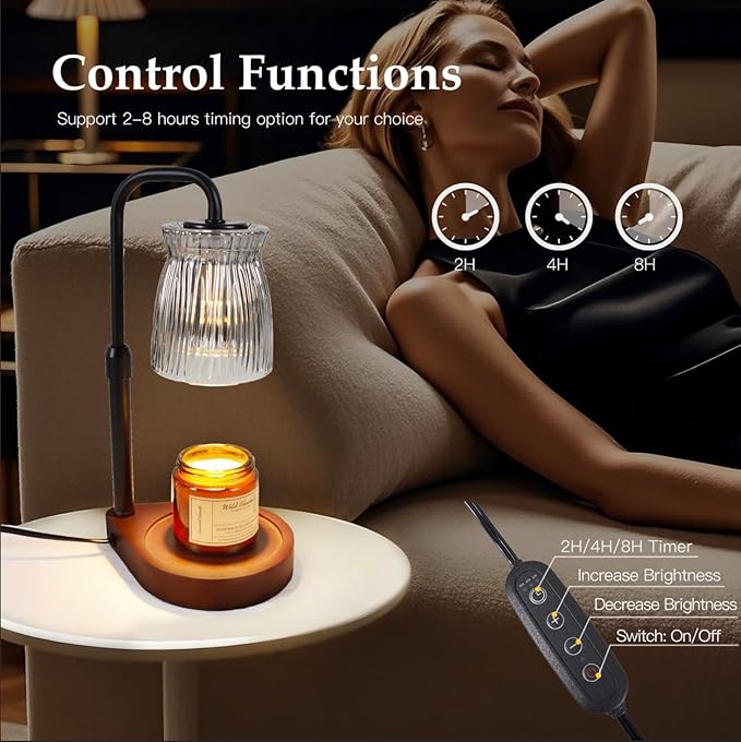 Shering Candle Warmer Lamp with Timer Dimmable, Adjustable Height Candle Warmer Light with Gift Box, Birthday Gifts for Women Friend, House Warming Gift Home Decor, Wax Warmer Lamp with 2 Bulbs