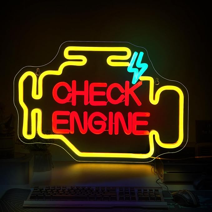 Check Engine Neon Sign Led Neon Signs for Wall Decor Yellow Light Up Sign Preppy Girls Room Decor USB Powered