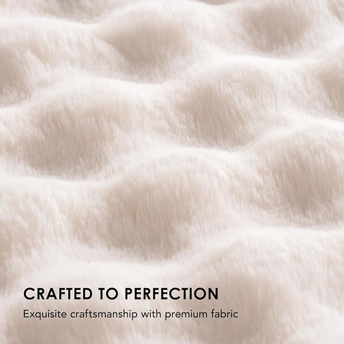 EVERGRACE Ultra Soft Luxury Fluffy Ridgeline Faux Rabbit Fur Throw Blanket, Thick Warm Bubble Throw for Bed, Cozy Plush Reversible Blankets for Couch, Chair, Sofa, Ivory White, 80x90 Inches, 870 GSM