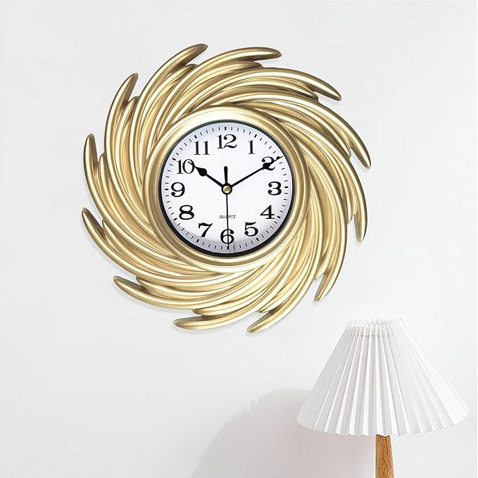 10 Inch Small Wall Clocks Battery Operated, Gold Boho Wall Clock for Living Room Decor, Round Decorative Wall Clock for Living Room Bedroom Kitchen Home Office
