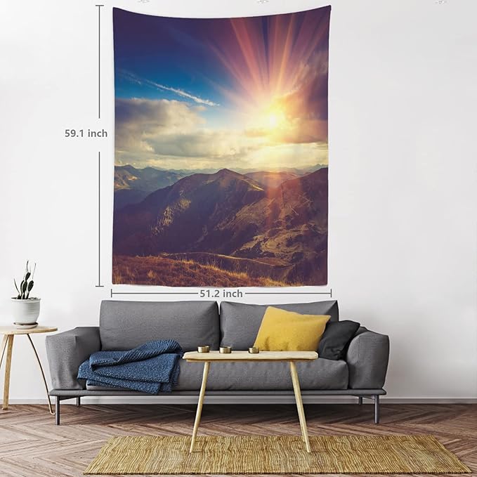 BaoNews Brown Natural Alpine Tapestry,Landscape Sunrise Large Wall Hanging Polyester Tablecloths Tapestry Bedroom Room Living Room Dorm 59.1 x 39.4 Inches