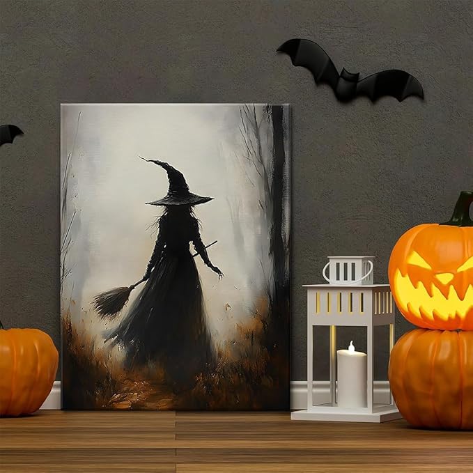 ILLBDR Halloween Vintage Witchy Wall Art Prints Creepy Gothic Dark Moody Pictures Decor Dark Academia Witches Victorian Painting Canvas Posters for Bedroom Bathroom 12x16 inch Framed
