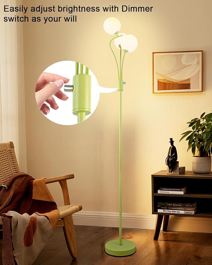 Lightdot Globe Standing Lamps with 3Pcs 3000K G9 Bulbs Stepless Green Dimmable Floor Lamp with Stable Base 3-Lights Modern Design Mid Century Floor Lamp for Living Room/Bedroon/Office