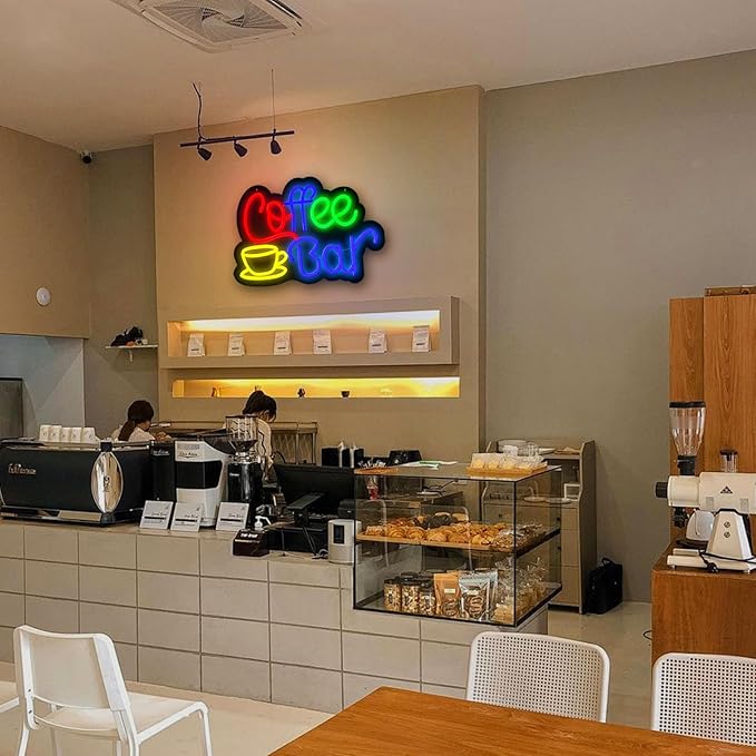 Neon Sign, Coffee Bar Neon Light, 16.14 x 10.43 Inch, Modern Style, Wall Mount, Neon Color, Rubber & Plastic Material, USB Powered