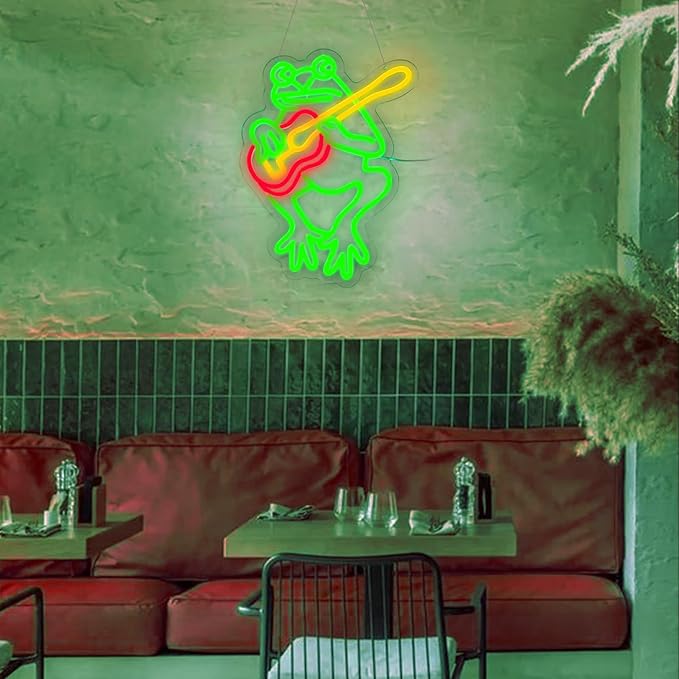 Frog With Guitar Neon Sign for Wall Decor Frog Led Wall Art for Live Music Concert Room Decor Guitar Lamp for Man Cave Decorations Gifts 16.4"×12.8"