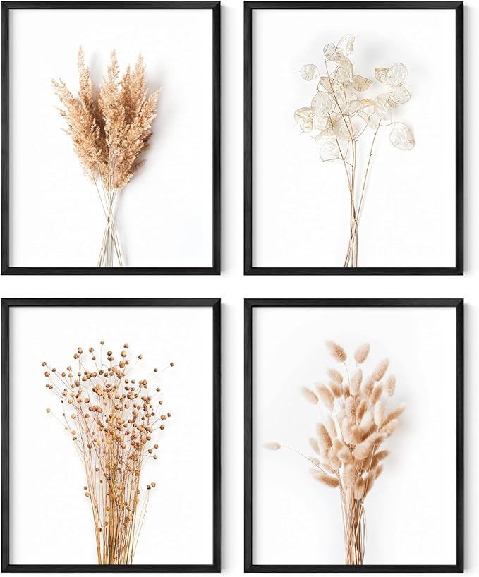 HAUS AND HUES Flower Wall Decor - Set of 4 Floral Wall Art Painting, Botanical Wall Decor, Botanical Wall Art, Floral Pictures, Flower Pictures (Black Aluminum Frame, 11x14)