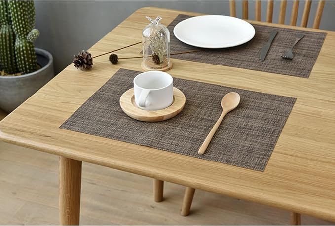 Zupro Placemats Set of 4 for Kitchen Dining Table Washable Braided Table Mats Heat-Resistant Placemats Non-Slip Woven PVC Vinyl Place Mats for Everyday use or Holidays Dinner 18"x12"(Hemp Brown)