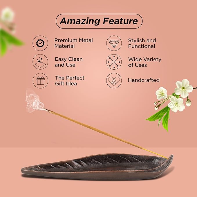 Raajsee Incense Holder Set with Nag Champa Incense Sticks 15gm,Curve Leaf Incense Stick Burner, Brass Incense Burner,Modern Stick Incense Holder for Yoga, Meditation,Home Décor Size 10x3 inches Copper