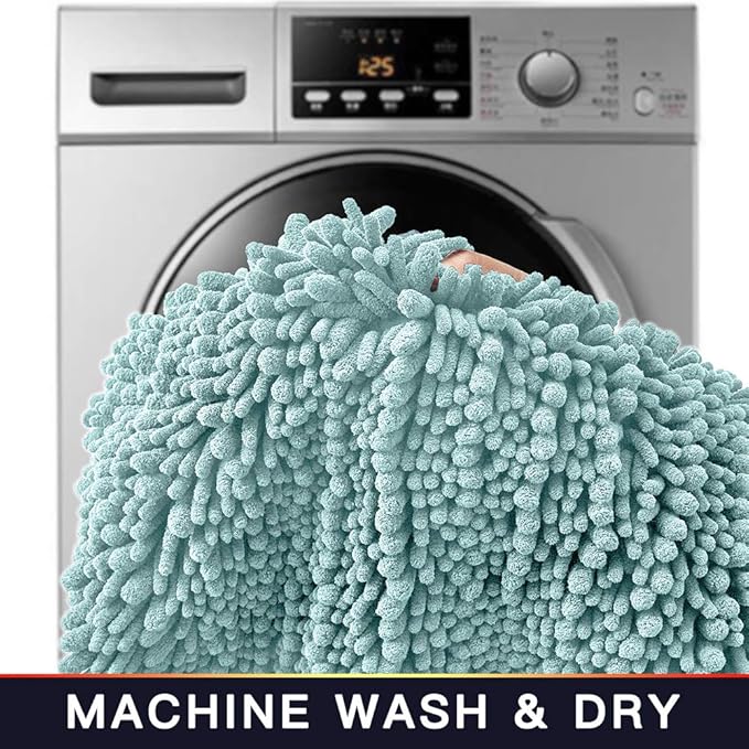 Walensee Bathroom Rug 2 Pieces Set Non Slip Bath Mat (20"x32" Plus 20"x32" spa Blue) Water Absorbent Super Soft Shaggy Chenille Machine Washable Dry Extra Thick Perfect Carpet for Shower Floor