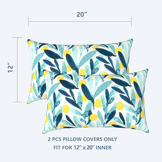 LVTXIII Outdoor/Indoor Lumbar Pillow Cases ONLY, 12” x 20” Patio Garden Decorative Lumbar Pillow Covers All Weather Lumbar Cushion Covers for Home Garden Sofa Use, Leaves Multi