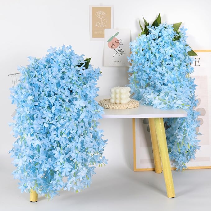 Artificial Lilac Flowers Garland 8Pcs-24Branches 33.5in Fake Syringa Wisteria Vines Faux Silk Lilac Hanging Floral Decoration for Indoor Outdoor Wedding Arch Birthday Party Garden Balcony (Blue)