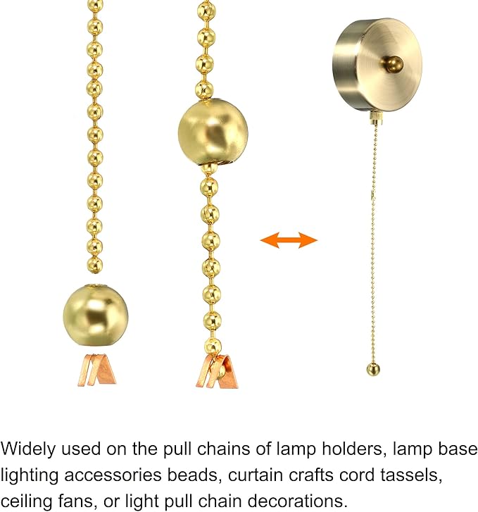 MECCANIXITY Pull Cord Tassels Window Blind Extender Chain Drop Knobs Ball Pull Ends Gold Tone, for Curtain Blinds Shades Light Ceiling Fan Pull Switch, Pack of 4