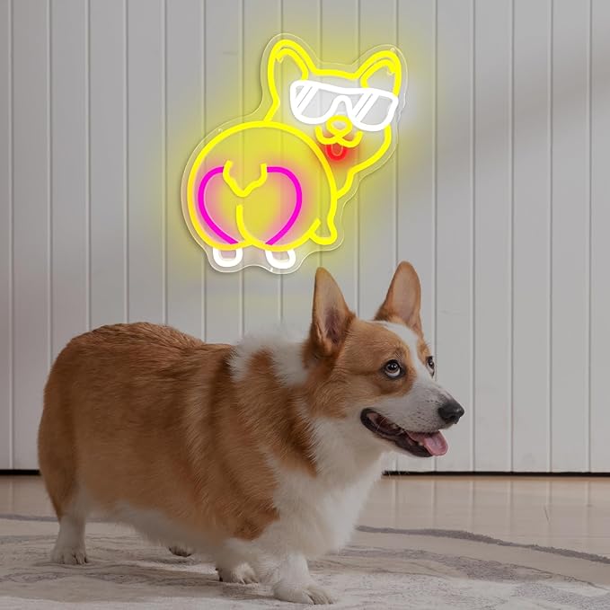 Corgi Neon Sign Corgi Decor Dog Neon Sign for Wall Decor Led Neon Light Sign Dimmable Cute Corgi Butt Neon Sign Animal Neon Light Up Sign for Bedroom Pet Shop Home Corgi Lover Gifts Cinsyarn, coloful