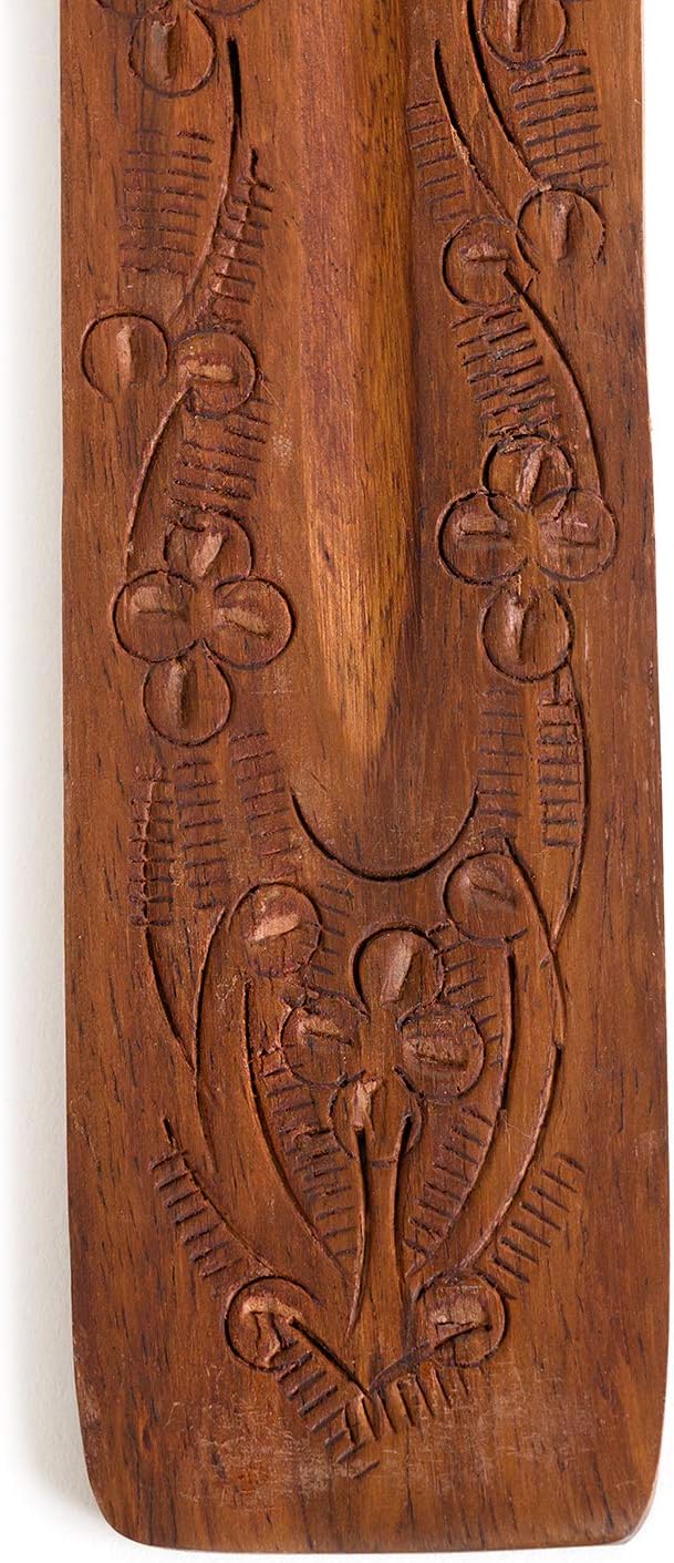 Incense Garden Wood Incense Holder - Carved Wooden Ash Catcher - Hand Stained - 10 inches Long (Brown)