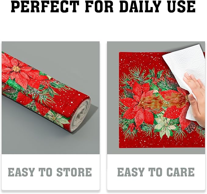 Red Poinsettias Placemats for Dining Table Set of 4, 12 x 18 Inch Red White Floral Xmas Tabletop Mats Red Rectangle Table Mat for Winter Holiday Party Kitchen Table Decor