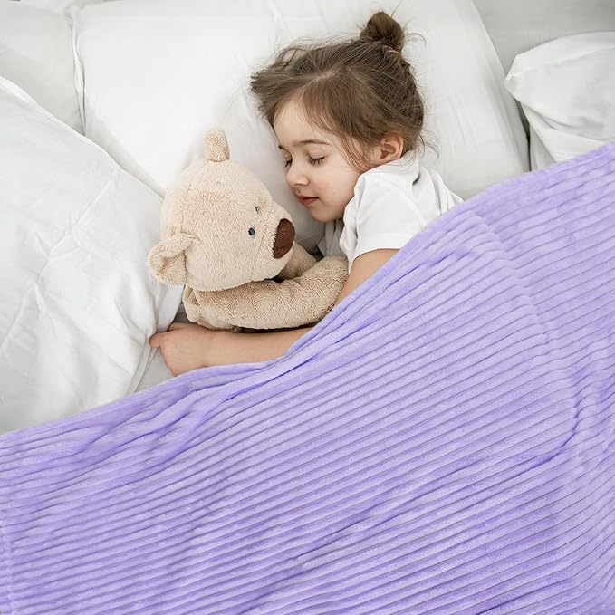 Vessia Flannel Fleece Throw Blanket for Couch,Sofa,Bed, 300GSM Microfiber Light Purple Striped Chair Blanket,Super Soft Warm Cozy Lightweight Ribbed Throw for All-Season