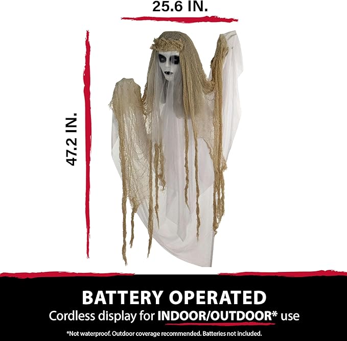 Haunted Hill Farm 47" Hanging Ghost Halloween Animatronic