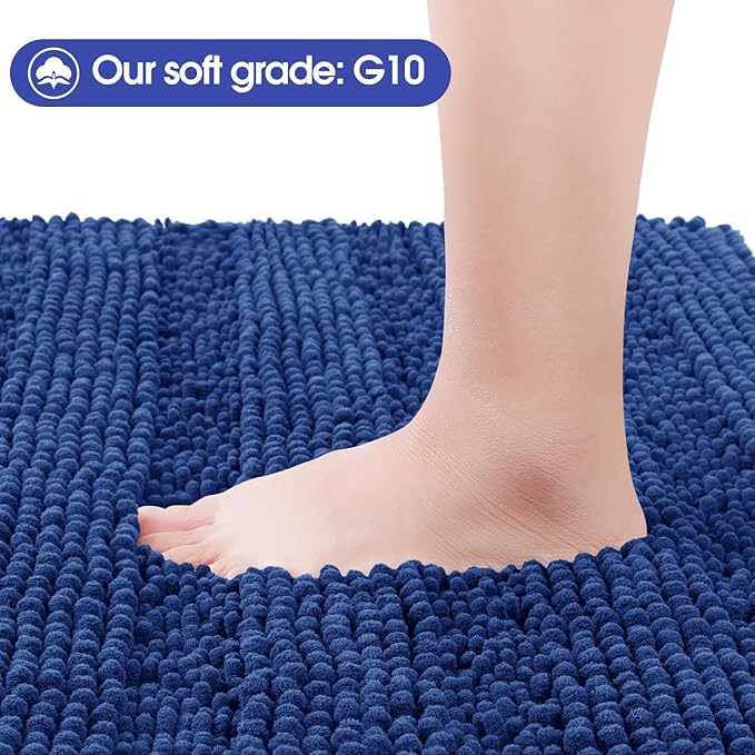 ACCUMTEK Striped Denim Blue Bathroom Rug Mat 70"x24" Ultra Soft, Non Slip Chenille Bath Rugs, Absorbent Plush Shaggy Bath Mats for Bathroom, Bedroom, Kitchen, Shower, Tub