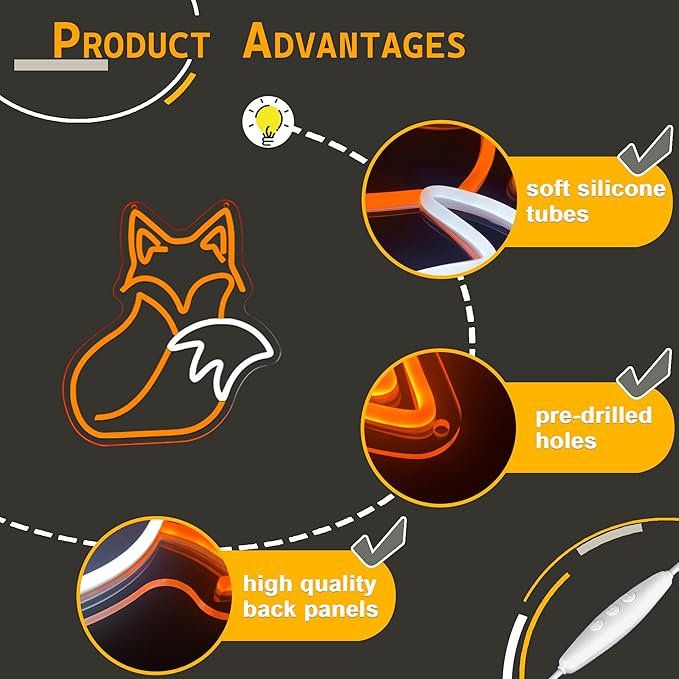 Allball Fox Neon Signs for Wall Decor,Dimmable Fox LED Neon Light Sign Animal Sign Home Wall Art USB Powered for Bedroom Living Room Shop Bar Club Party Gifts(11.8 * 13.3in)