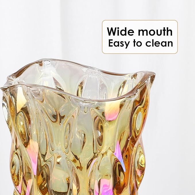 CEMABT 9.5inch 3.4 lb Glass Vases for Flowers Unbreakable Thickened Morden vase for Tables Centerpieces,Colorful,Vintage and Clear Rose Large Flower vases for Bouquet Unique Gifts(Gold)