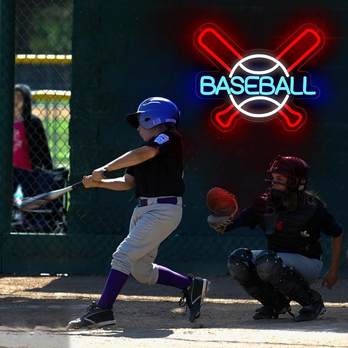 Baseball Neon Sign for Wall Decor Baseball Sport Team LED Neon Light for Man Cave Dormitory Bar Club Birthday Gifts for Sport Fans USB Powered(ZKXD311)