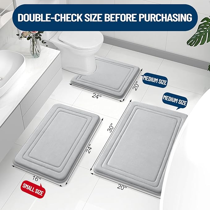 Grandaily Memory Foam Bath Mat Rug 36x24, Ultra Soft, Non-Slip and Absorbent Bathroom Rugs, Machine Wash Dry, Comfortable Bath Carpet for Bathroom Floor, Tub and Shower, Grey