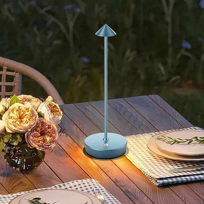 Rechargeable Cordless Table Lamp, 6000mAh LED Battery Operated Desk Lamp Touch 3 Color Stepless Dimming Portable Outdoor Waterproof Table Light for Patio/Restaurant/Dining/Home (One-Blue)
