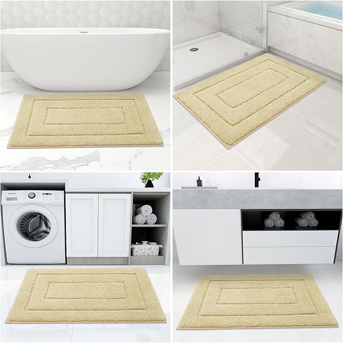 Buganda Bathroom Rugs, 36" x 24", Soft and Absorbent Microfiber Bath Rugs, Non-Slip Shaggy Shower Carpet, Machine Wash Dry Bath Mats for Bathroom Floor, Tub and Shower, Beige