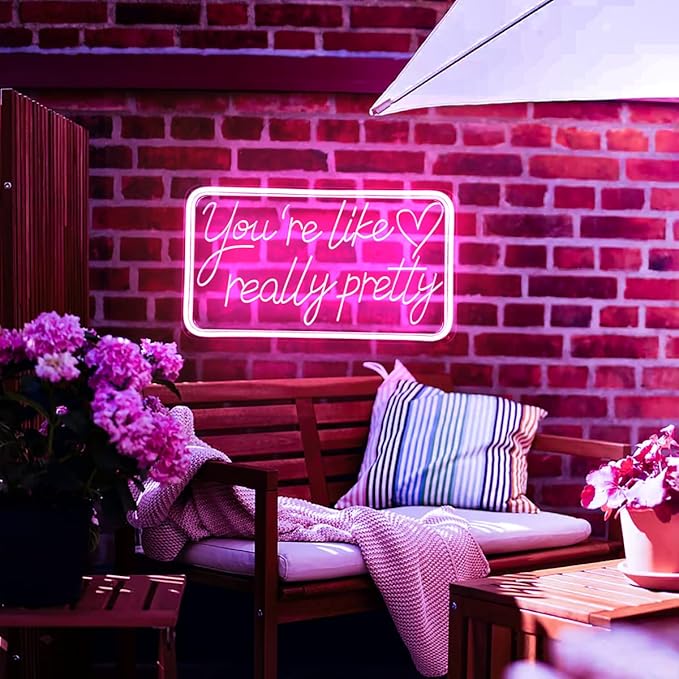 You're Like Really Pretty Neon Signs for Wall Decor, LED Neon Sign Aesthetic Room Decor for Teen Girls Neon Lights Signs for Bedroom, Salon, Wedding Party Pink Neon Name Sign
