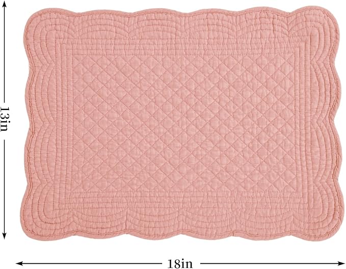 HOMBYS Quilted Placemats Set of 6 Washable-13x18 inches Rectangular Placemats for Kitchen Table-100% Cotton Fabric Rectangular Table Mats, (Blush)