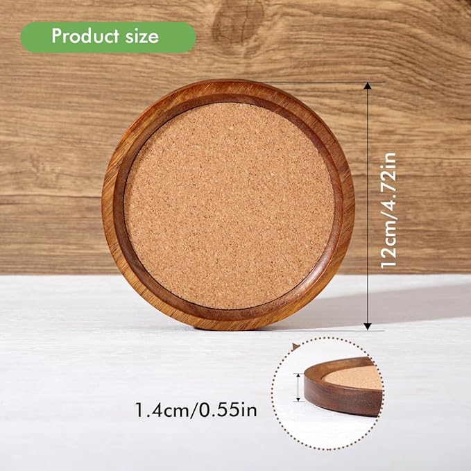 Wood Cork Coasters for Drinks Absorbent with Holder, Large Wooden Coaster for Coffee Table, Cork Coaster for Wooden Table Decor New Home Gifts Mom's Day - Rustic 4.72Inch