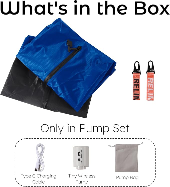 Vacuum Bags for Travel Luggage with Wireless Pump, Revolutionary Reusable Compression Bags for Carry On Suitcases and Backpack, Vacuum Seal Packing cube for Cloth (2PC + PUMP Gray & Blue)