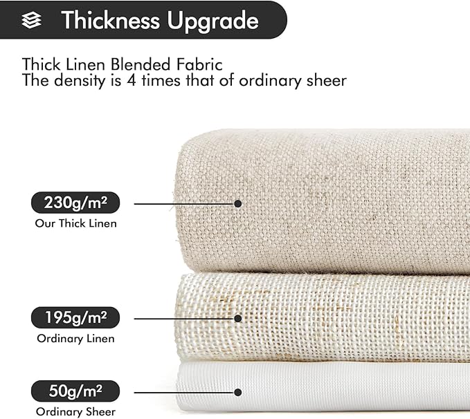 MIULEE Non-See-Through Privacy Linen Curtains 2 Panels, Light Filtering Window Curtains Farnhouse Textured Back Tab Semi Sheer Drapes for Bedroom Living Room, 52 x 72 Inches Long, Linen