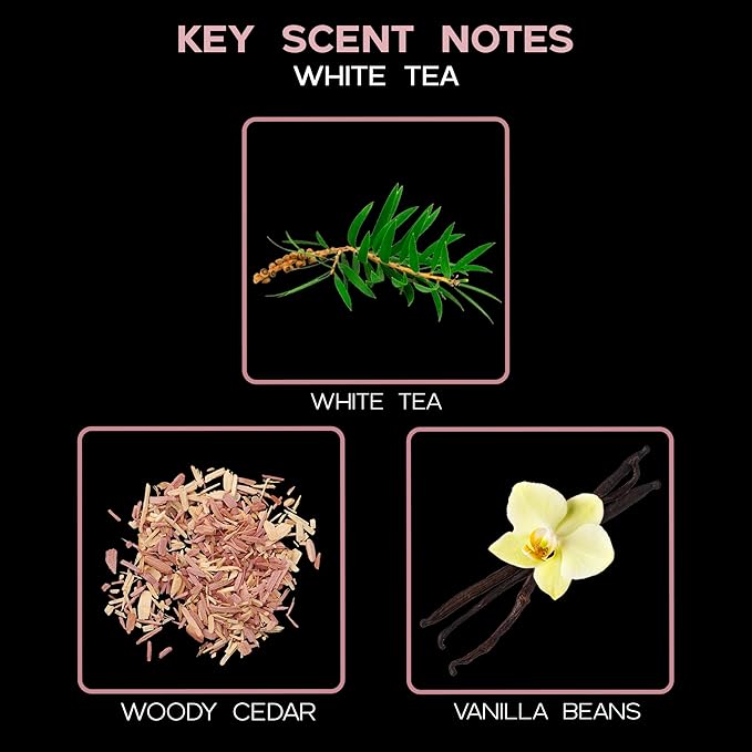 LOVSPA White Tea Reed Diffuser – Scented Sticks Set - Soothing White Tea Scent Infused with Notes of Woody Cedar and Vanilla - Air Freshener for Large Rooms - Made in The USA