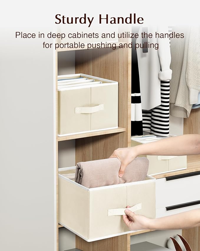 Clothes Organizers and Storage - Fabric Jeans Organizer with Handles, Foldable Drawer Dividers for Clothes, Closet Shelf Organizer for Shirts, Bra, Sweater, Scarf, 4 Pack, Pale Yellow