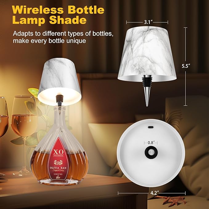 Wireless Bottle Lamp,2025 New 3 Color Rechargeable Wine Bottle Lights for Bars Restaurants (Marble Color)