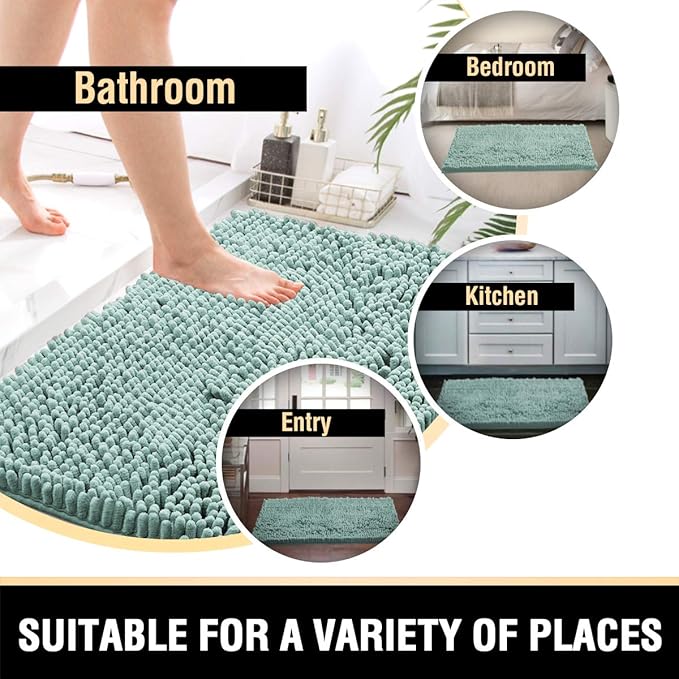 H.VERSAILTEX Bathroom Rugs Bath Mats Non Slip Luxury Chenille Bathroom Rug Mat 24x36 Extra Soft and Absorbent Shaggy Rugs Washable Dry Fast Plush Area Carpet Mats, Tub - Aqua
