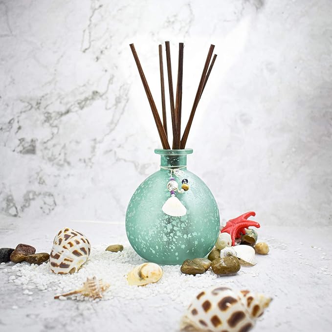 Reed Diffuser, Onesky Ocean Mist Home Fragrance Gift Set for Home Bathroom Office Elegant Decorations, Aromatherapy Oil Refill -3.4 fl oz Essential Oil&8 Reed Sticks&Blue Snowflake Round Bottle