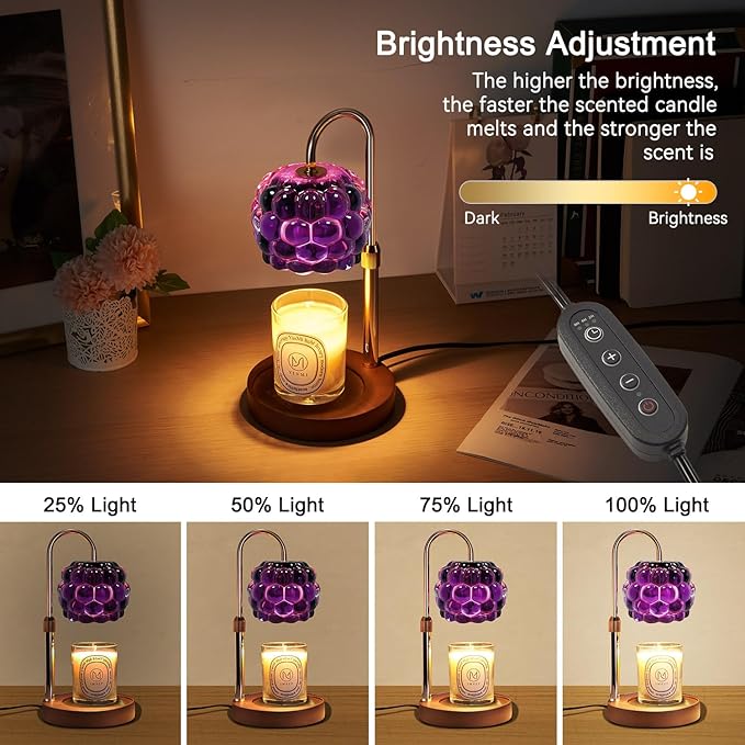 Candle Warmer Lamp with Timer Adjustable - Height Candle Warmer, Dimmer, Vintage Glass Wax Melting Lamps for Home Decor, for Candles in Jars with 2 Bulbs