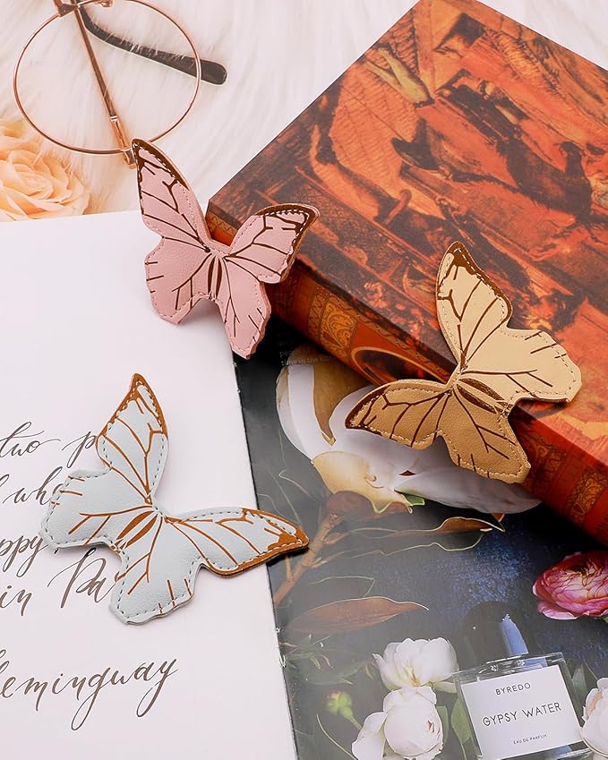 Leather Magnetic Bookmark, 1Pcs Butterfly Bookmarks, Magnet Bookmark Clips Gift for Women, Kids, Reading Lovers, Teacher, Mothers Day Gift for School Office Home Supplies (Pink)