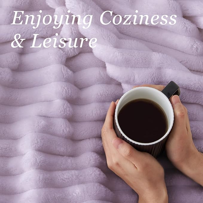 BEDELITE Twin Blanket for Couch & Bed, 300GSM Soft & Warm Fleece Blanket, Decorative and Giftable Striped Lavender Fog Blankets for Women, Men, 60"x80"
